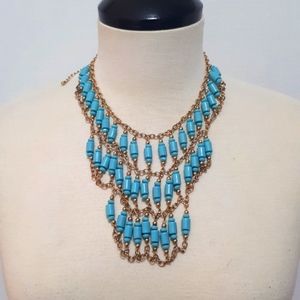 Goldtone Aqua Blue Glass Bib Necklace